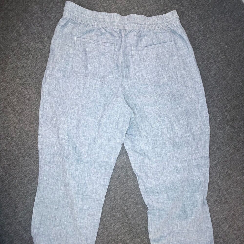 Athleta Cabo Linen Jogger Pants 10 Blue Drawstring Beach Coastal Resort Vacay - Picture 13 of 15